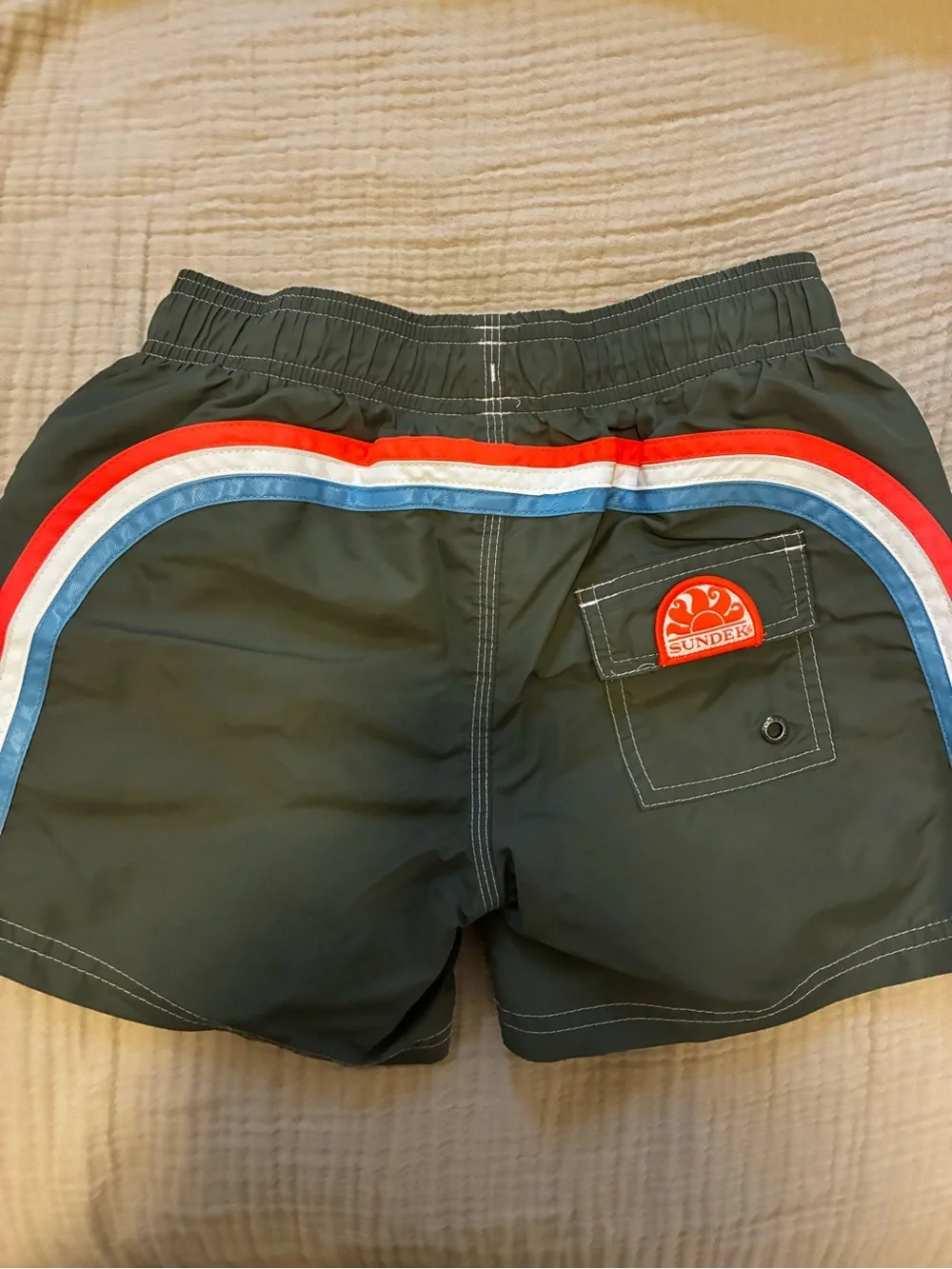 Sundek Olive Green Swim Trunks with White Drawstring